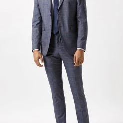 Burton Skinny Fit Blue Check Suit Jacket