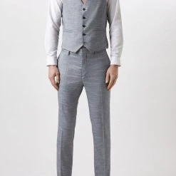 Burton Slim Fit Chambray Blue Slub Waistcoat