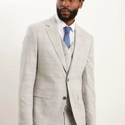 Burton Tailored Fit Grey Textured Check Suit Jacket
