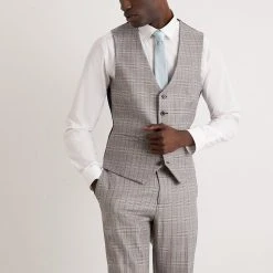 Burton Skinny Fit Grey Blue Pow Check Waistcoat