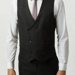 Burton Slim Fit Black Textured Suit Waistcoat