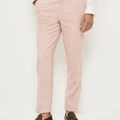 Burton Slim Fit Pink Herringbone Tweed Suit Trousers
