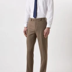 Burton Slim Neutral Herringbone Tweed Suit Trousers