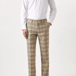 Burton Slim Fit Neutral Highlight Check Suit Trousers