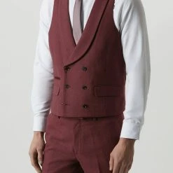 Burton Slim Fit Burgundy Tweed Suit Waistcoat