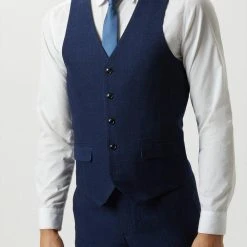 Burton Slim Fit Blue Semi Plain Suit Waistcoat