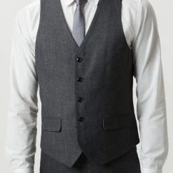 Burton Slim Fit Grey Semi Plain Suit Waistcoat