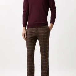 Burton Slim Fit Brown Check Suit Trousers