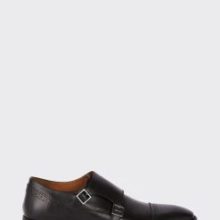 Burton Leather Smart Black Brogue Monk Shoes