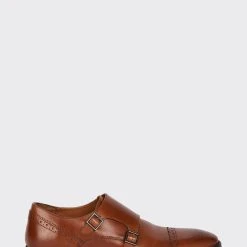 Burton Tan Leather Smart Brogue Monk Shoes