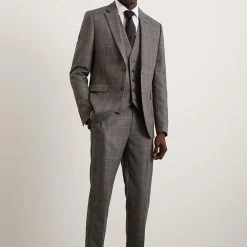 Burton Skinny Grey Blue Highlight Check Suit Trouser