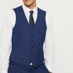Burton Slim Fit Blue Slub Suit Waistcoat