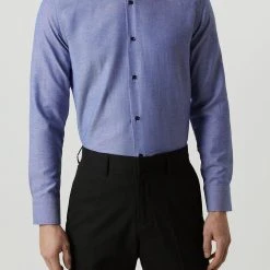 Burton Blue Long Sleeve Slim Fit Basket Weave Shirt