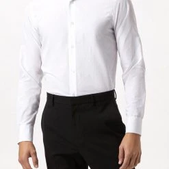 Burton White Long Sleeve Slim Fit Tonal Spot Collar Shirt