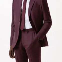 Burton Slim Fit Burgundy Micro Texture Suit Jacket
