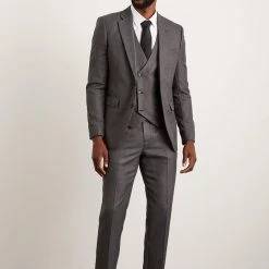Burton Slim Charcoal Wide Self Stripe Suit Trousers