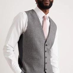 Burton Skinny Grey Texture Grid Check Waistcoat