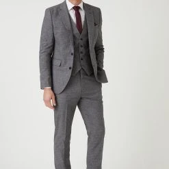 Burton Skinny Grey Texture Grid Check Suit Jacket