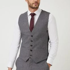 Burton Slim Grey Texture Grid Check Waistcoat