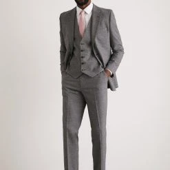 Burton Slim Fit Grey Texture Grid Check Suit Trouser