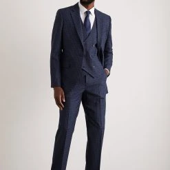 Burton Tailored Navy Small Scale Check Suit Trousers
