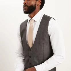 Burton Tailored Fit Charcoal Herringbone Waistcoat