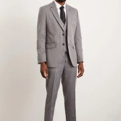 Burton Tailored Fit Grey Mini Herringbone Suit Jacket