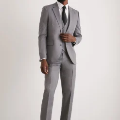 Burton Slim Fit Grey Mini Herringbone Suit Jacket