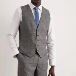 Burton Skinny Grey Blue Highlight Check Waistcoat
