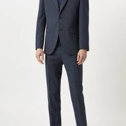 Burton Tailored Fit Navy Overcheck Suit Trousers
