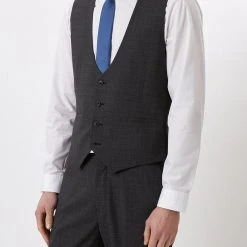 Burton Slim Fit Charcoal Semi Plain Waistcoat