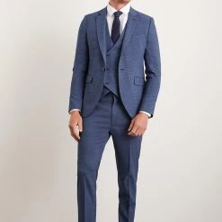 Burton Skinny Fit Blue Semi Plain Suit Trousers