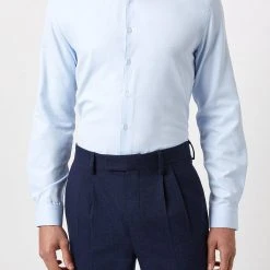 Burton Tailored Fit Blue Herringbone Texture Smart Shirt