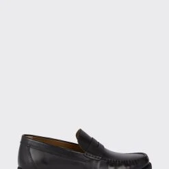 Burton Leather Smart Textured Black Penny Loafers