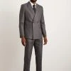 Burton Double Breasted Charcoal Wide Self Stripe Suit Jacket