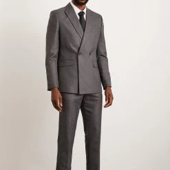 Burton Double Breasted Charcoal Wide Self Stripe Suit Jacket