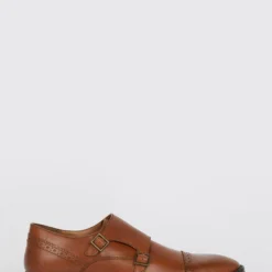 Burton Tan Leather Smart Brogue Monk Shoes