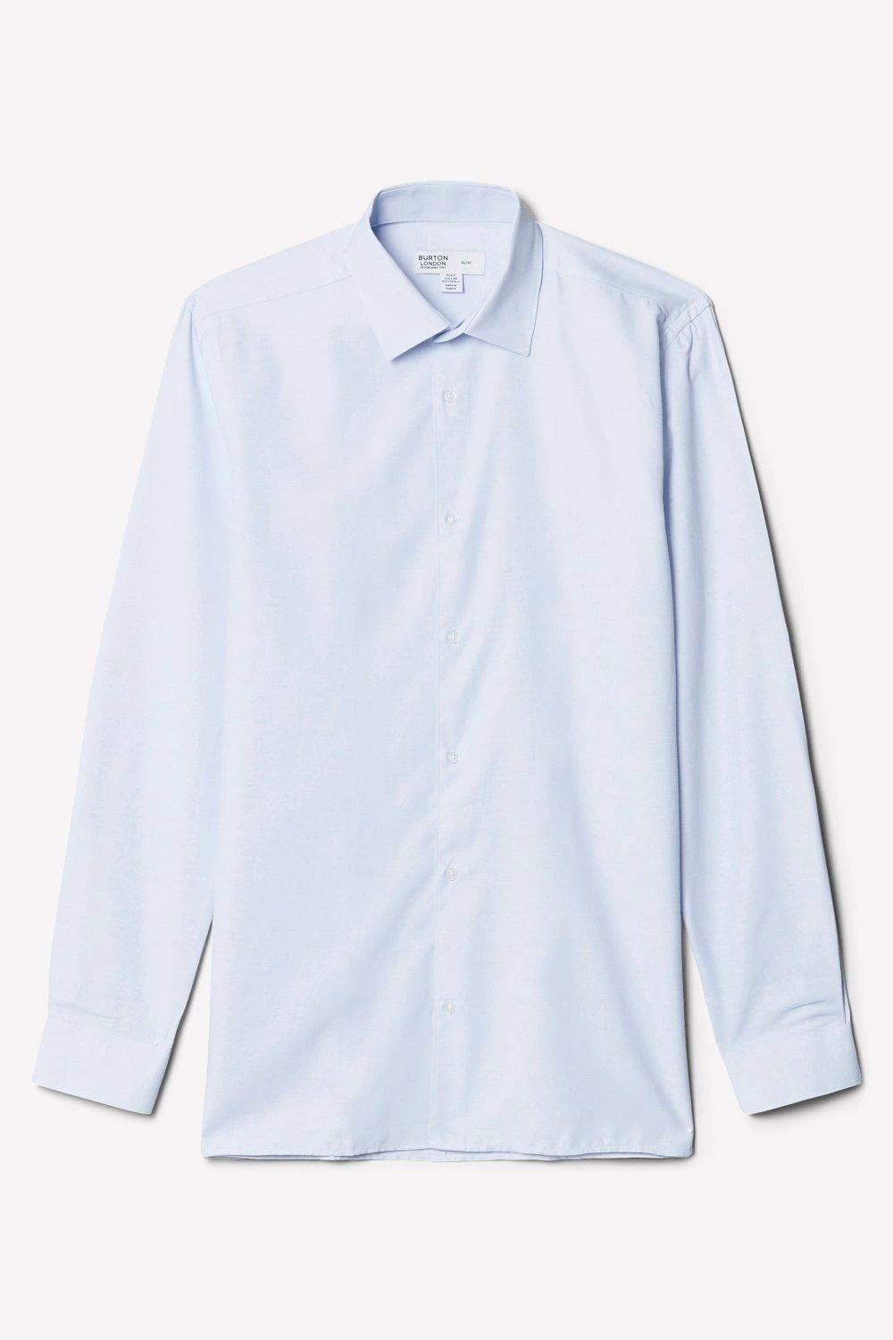 Burton Blue Slim Fit Two Tone Textured Smart Shirt - Image 5