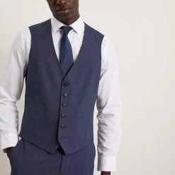 Burton Tailored Fit Navy End On End Waistcoat