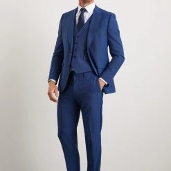 Burton Slim Fit Blue Birdseye Suit Trouser