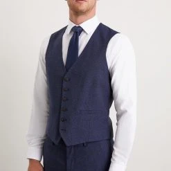 Burton Tailored Fit Navy Marl Waistcoat