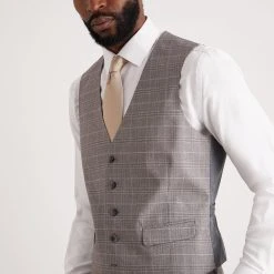 Burton Skinny Fit Grey Fine Check Waistcoat