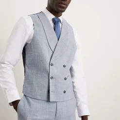 Burton Slim Fit Light Blue Puppytooth Waistcoat