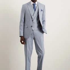 Burton Slim Fit Light Blue Puppytooth Suit Jacket