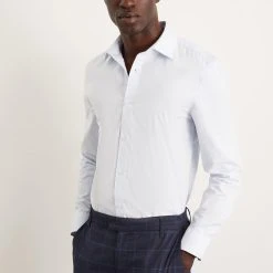 Burton Blue Slim Fit Long Sleeve Easy Iron Shirt