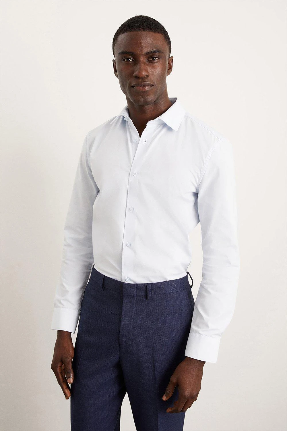 Burton Blue Skinny Fit Long Sleeve Easy Iron Shirt