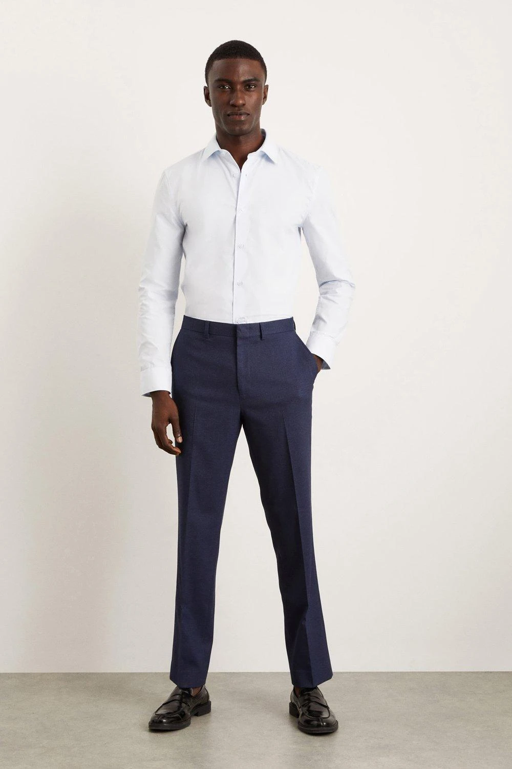 Burton Blue Skinny Fit Long Sleeve Easy Iron Shirt - Image 5