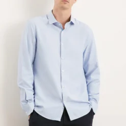 Burton Blue Long Sleeve Slim Basket Weave Smart Shirt