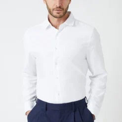 Burton White Long Sleeve Slim Basket Weave Smart Shirt