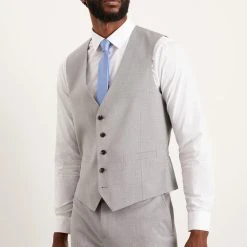 Burton Tailored Fit Light Grey Essential Waistcoat